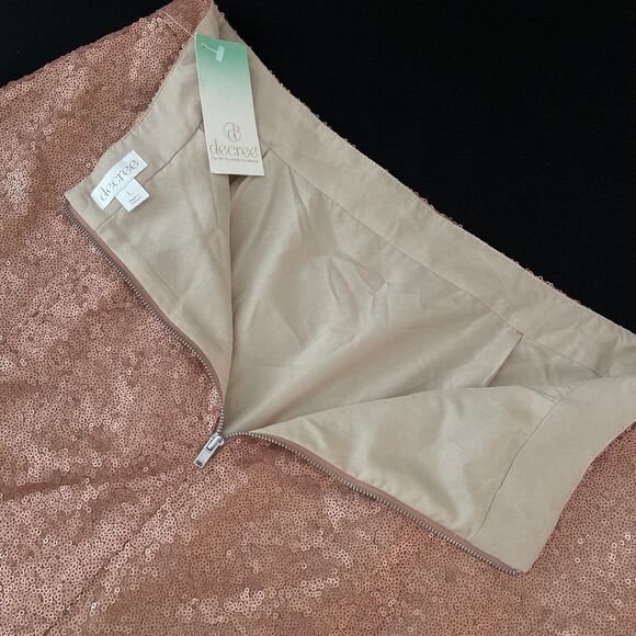 ~ NEW! Lg Sequin A-Line Miniskirt Blush Skater Mini Bronze Sparkly Lined Decree - Picture 5 of 14